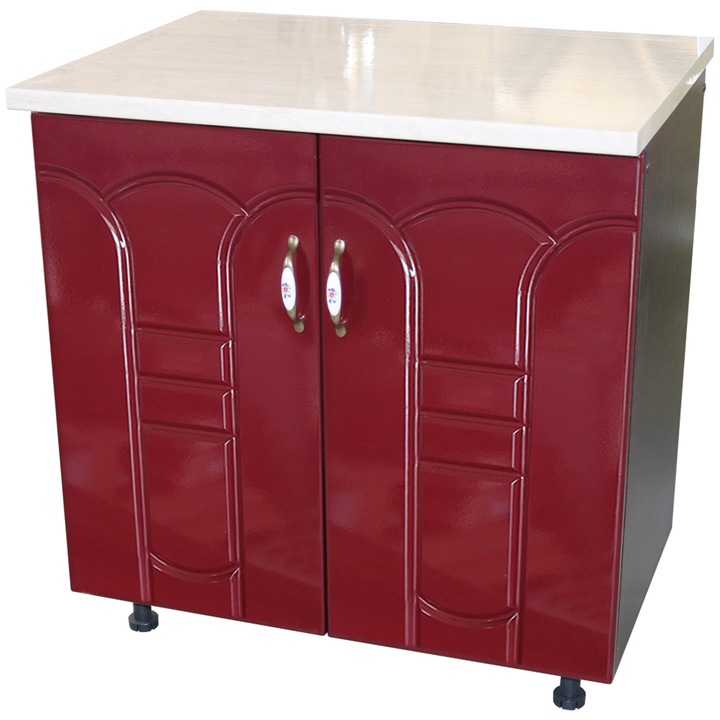 Corp inferior cu 2 usi 80 cm Zebra, wenge/MDF Rosu Tulip, cu blat Travertin, 80 x 85 x 60 cm