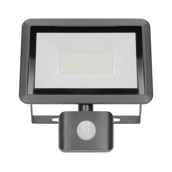 Proiector ORNO BULLED S OR-NL-6137BLR4, 30W, LED SMD, senzor de miscare 120°, 2400lm, IP44, 4000K, aluminiu, negru Proiector ORNO BULLED S OR-NL-6137BLR4, 30W, LED SMD, senzor de miscare 120°, 2400lm, IP44, 4000K, aluminiu, negru