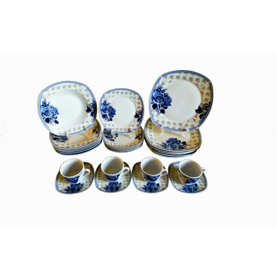 Serviciu de masa Rawi, 30 piese, Alb/albastru