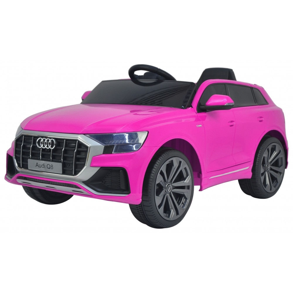 Masinuta electrica cu scaun de piele si roti din cauciuc EVA Audi Q8 Pink