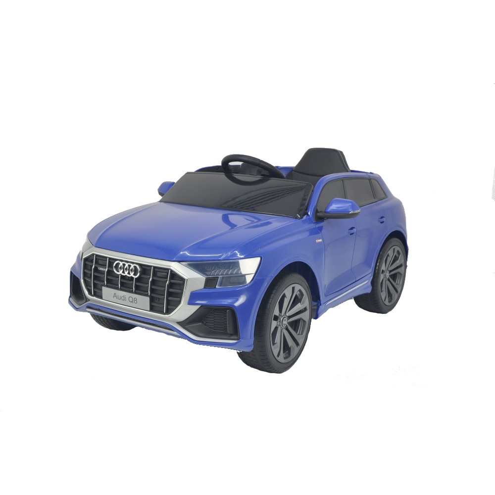 Masinuta electrica cu scaun de piele si roti din cauciuc EVA Audi Q8 Blue