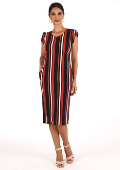 Rochie cu buzunare si imprimeu cu dungi verticale Rochie cu buzunare si imprimeu cu dungi verticale