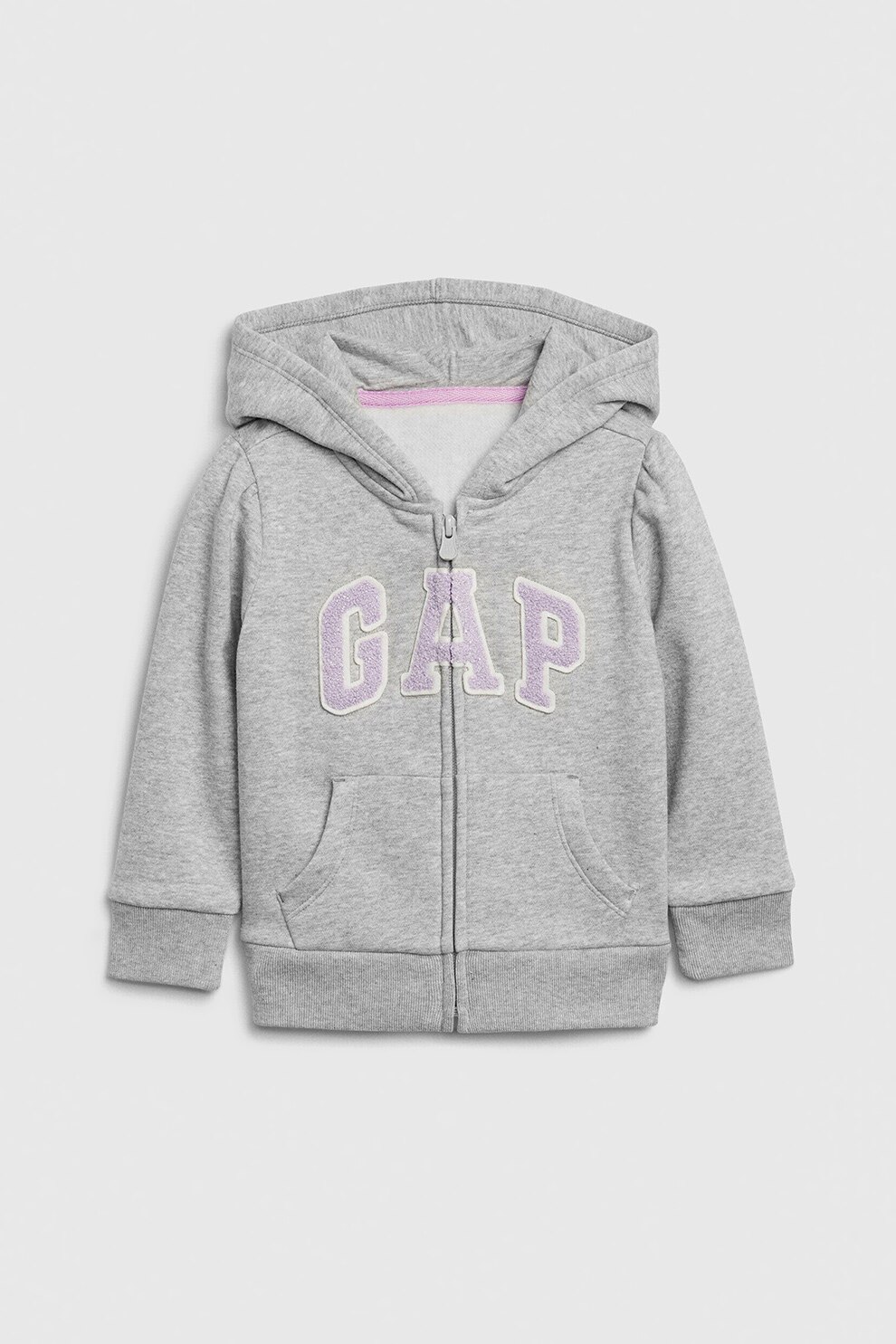 GAP, Hanorac cu fermoar si logo din material terry, Gri deschis melange/Lila