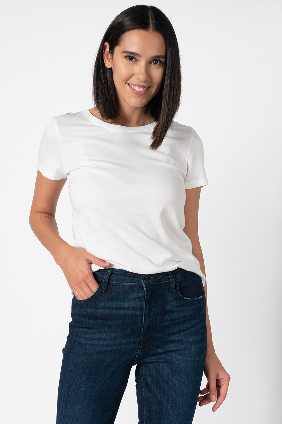 GAP, Set de tricouri cu decolteu la baza gatului - 2 piese, Alb