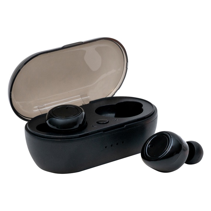 Casti wireless TWS A2, versiune bluetooth 5.0, microfon incorporat, distanta functionare 10 m, design minimalist, Negru