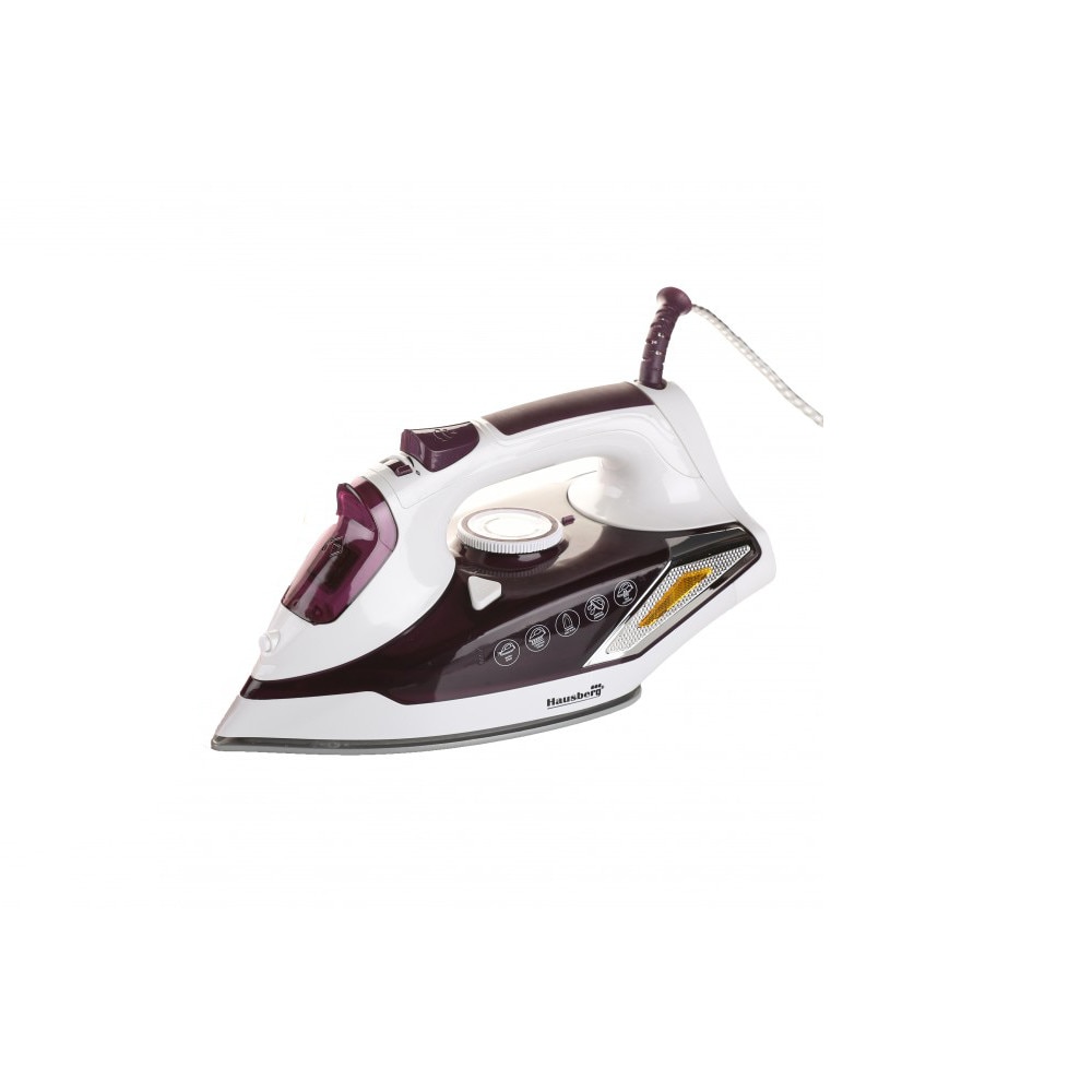 Fier de calcat Hausberg HB-7880MV, 2300W, Talpa cu invelis ceramic, rezervor apa 400ml, Alb/Mov