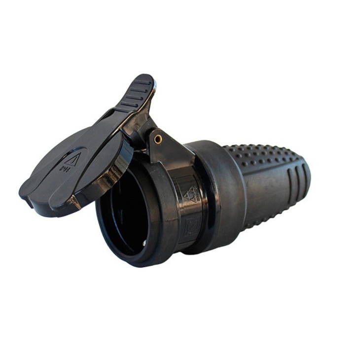 Anco Földelt gumi dugalj fedéllel, 16A , 250V, IP44, fekete