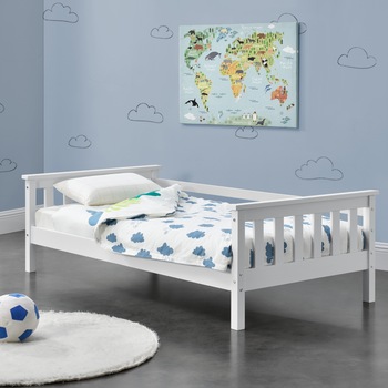 Pat copii Nuuk W140, en.casa, 148 x 80 x 52 cm, lemn/furnir, alb mat lacuit Pat copii Nuuk W140, en.casa, 148 x 80 x 52 cm, lemn/furnir, alb mat lacuit