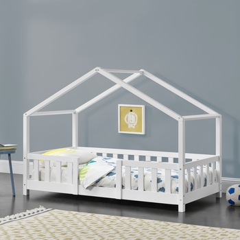 Pat copii design casuta Treviolo W140, en.casa, 145 x 75 x 118 cm, lemn/PAL, alb mat lacuit Pat copii design casuta Treviolo W140, en.casa, 145 x 75 x 118 cm, lemn/PAL, alb mat lacuit