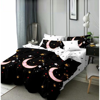 Lenjerie de pat pentru 2 persoane, 4 piese, alb/negru JN0029 Lenjerie de pat pentru 2 persoane, 4 piese, alb/negru JN0029