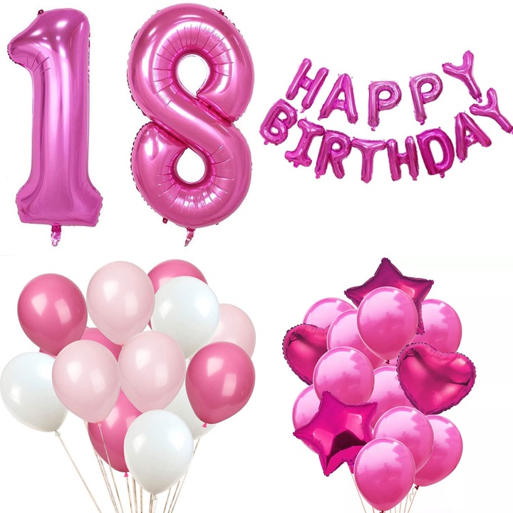 Set 35 baloane majorat, 18 ani, cifre, Glam Your Party, Roz Siclam, 1 metru