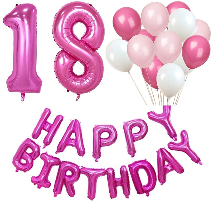 Set 30 baloane Majorat, 18 ani, Glam Your Party, Roz Siclam, 1 metru