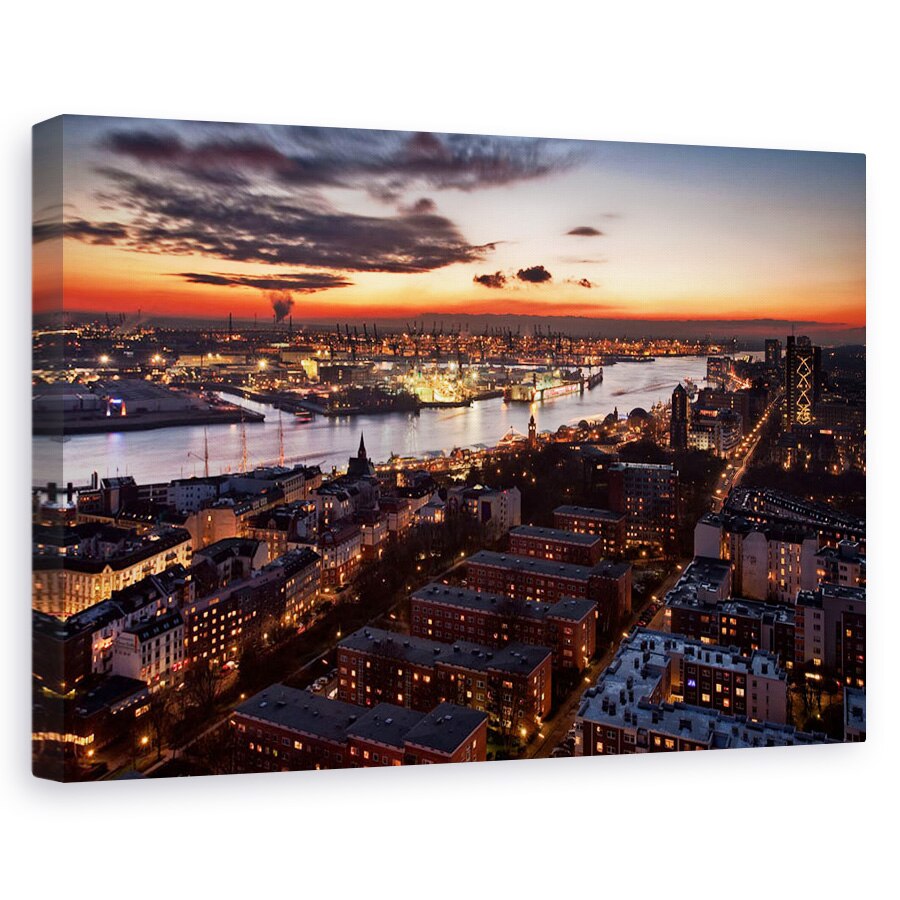 Tablou canvas - Apus De Iarna, Hamburg, Port, Germania, Noapte, Peisaj Urban, 60 x 90 cm