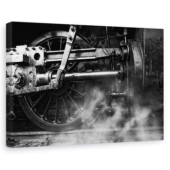 Tablou canvas - Aburul Locomotivei, Natura Moarta, Tren, Alb-Negru, Ceata, Fum, 60 x 90 cm Tablou canvas - Aburul Locomotivei, Natura Moarta, Tren, Alb-Negru, Ceata, Fum, 60 x 90 cm