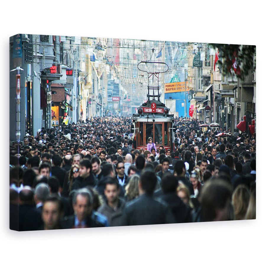 Tablou canvas - Barca Pe Rau, Tramvai, Carucior, Strada, Oameni, Istanbul, 60 x 90 cm