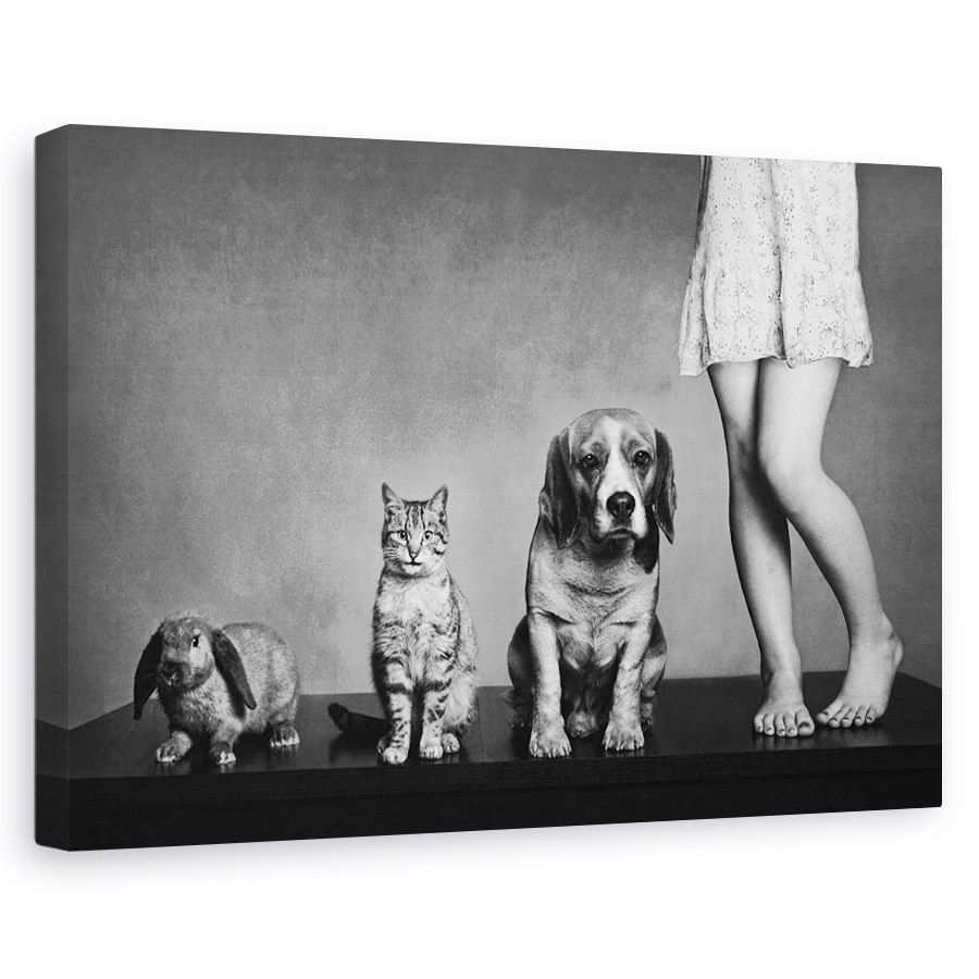 Tablou canvas - Portret De Familie, Prieteni, Alb-Negru, Animale De Companie, 60 x 90 cm
