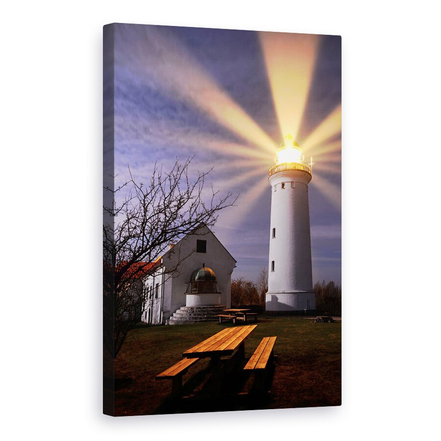 Tablou canvas - Far, Banca, Noapte, Danemarca, Far, Raze, 40 x 60 cm
