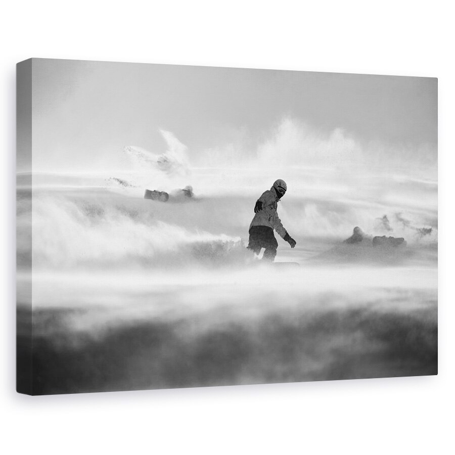 Tablou canvas - Doar Pentru Cei Puternici, Actiune, Snowboarder, Alb-Negru, 60 x 90 cm