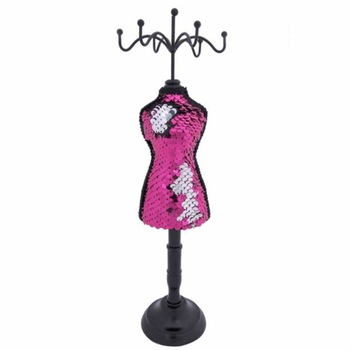 Suport de bijuterii elegant 31 cm, model manechin cu paiete roz, Pufo Suport de bijuterii elegant 31 cm, model manechin cu paiete roz, Pufo