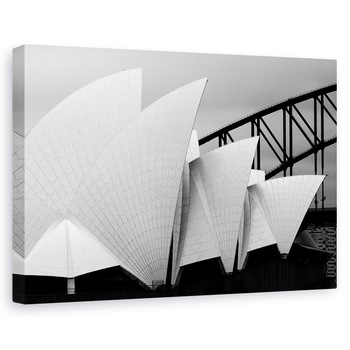 Tablou canvas - Opera Din Sydney, Cladire, Alb-Negru, Arhitectura, Pod, 40 x 60 cm Tablou canvas - Opera Din Sydney, Cladire, Alb-Negru, Arhitectura, Pod, 40 x 60 cm