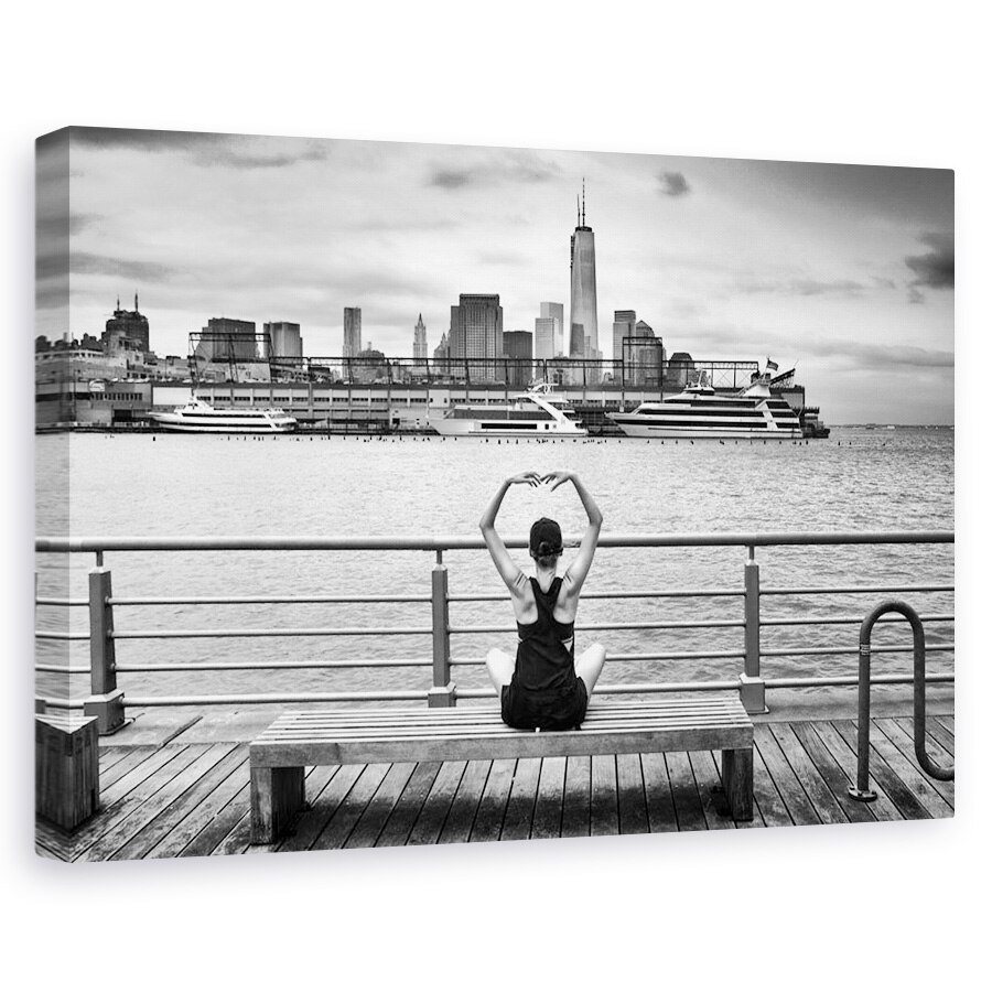 Tablou canvas - Momentum, NYC, Hudson, Alb-Negru, Pod, Barca, 40 x 60 cm