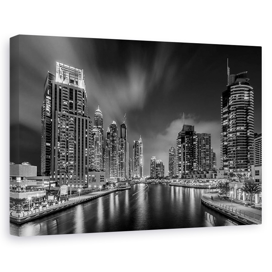 Tablou canvas - Dubai Marina, Noapte, Arhitectura, Alb-Negru, 40 x 60 cm