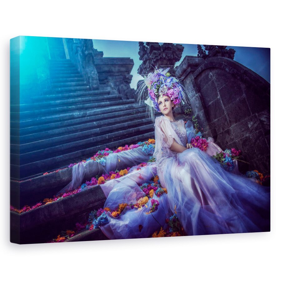 Tablou canvas - Luna Albastra, Scara, Rochie, Flori, 20 x 30 cm