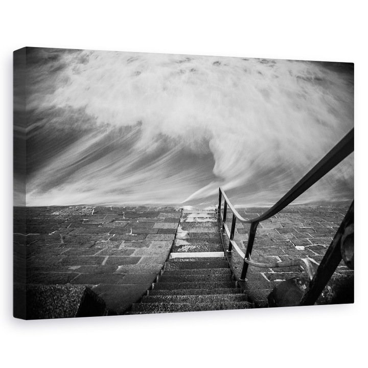 Tablou canvas - In Adancul Marii, Peisaj, Peisaj Marin, Alb-Negru, Feroviar, Scara, 20 x 30 cm
