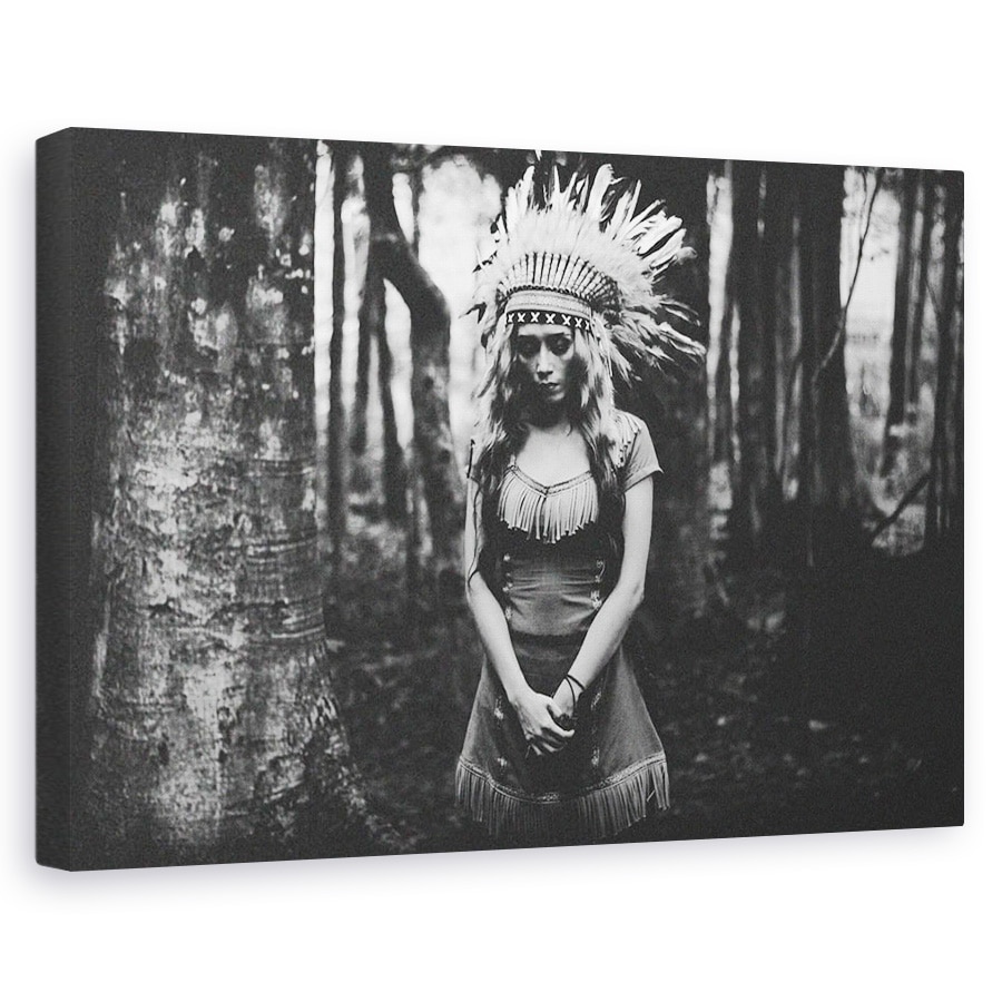 Tablou canvas - Stare De Spirit Alb-Negru In Padure, Indian, American, Pana, Padure, 20 x 30 cm