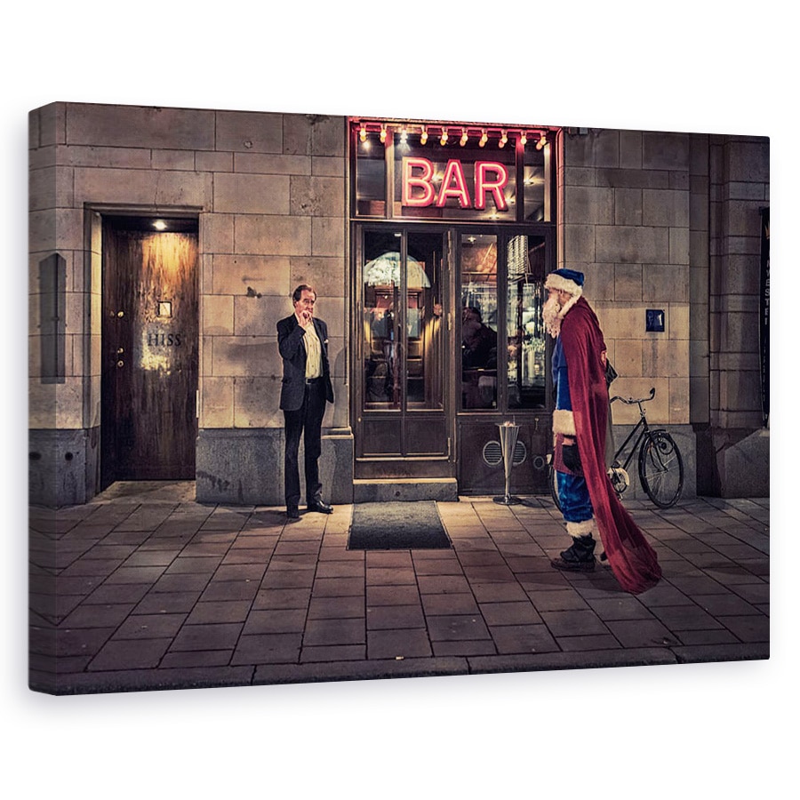 Tablou canvas - Supersanta, Strada, Mos Craciun, Bar, Noapte, Stockholm, 20 x 30 cm