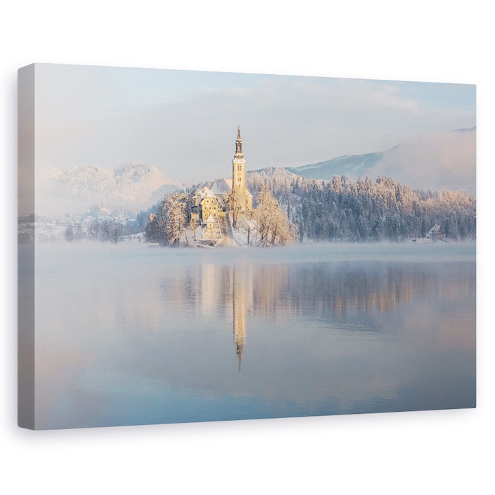 Bledi-tó, Napkelte, Hó, Hegy, Tél - Vászonkép, 80 x 120 cm