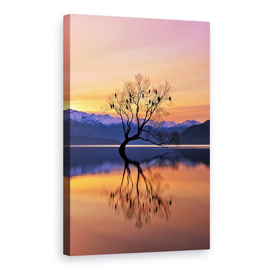 Tablou canvas - Copacul Singuratic Nu E Singuratic, Wanaka, Lac, Reflectie, Pasari, 20 x 30 cm