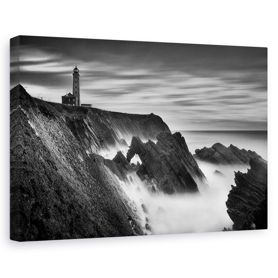 Tablou canvas - Far, Alb-Negru, Peisaj Marin, Mare, Stanci, 20 x 30 cm
