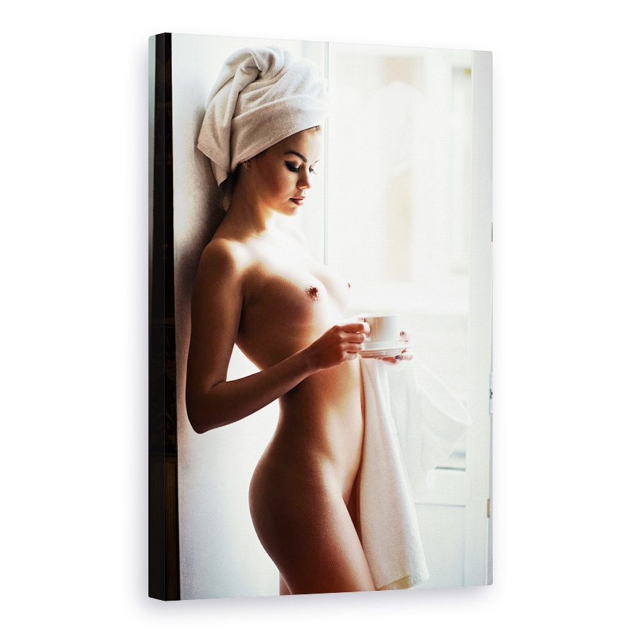 Tablou canvas - Ceaiul de la Dimineata, Nud, Dezbracat, Cabina de la Dus, Prosop, 20 x 30 cm