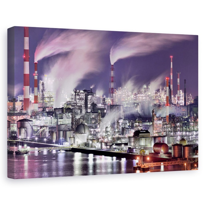 Картина на платно - EO World of Steam, Night, Factory, Steam, Smoke, 60 x 90 cm