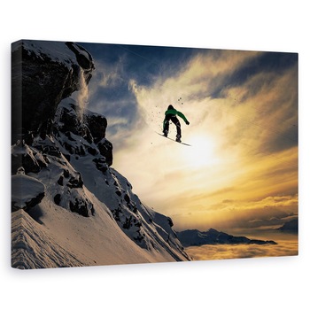 Tablou canvas - Snowboard In Apus, Zapada, Munti, Extrem, Sport, 80x120 cm Tablou canvas - Snowboard In Apus, Zapada, Munti, Extrem, Sport, 80x120 cm