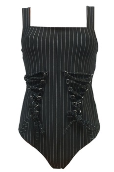 Body dama Tally Weijl, negru cu dungi albe, poliester, Negru Alb, M Body dama Tally Weijl, negru cu dungi albe, poliester, Negru Alb, M