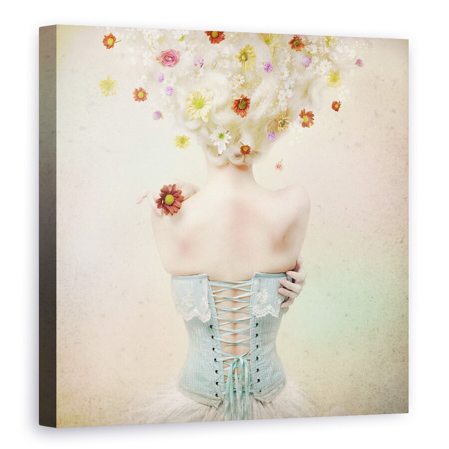 Tablou canvas - Fata Din Gradina Cu Flori, Primavara, Rochie, Blonda, 40 x 40 cm