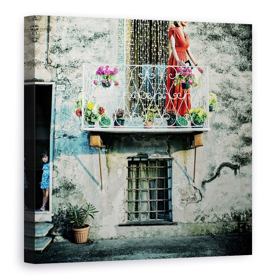 Tablou canvas - Lanturi De Aur, Rosu, Femeie, Rochie, 70 x 70 cm