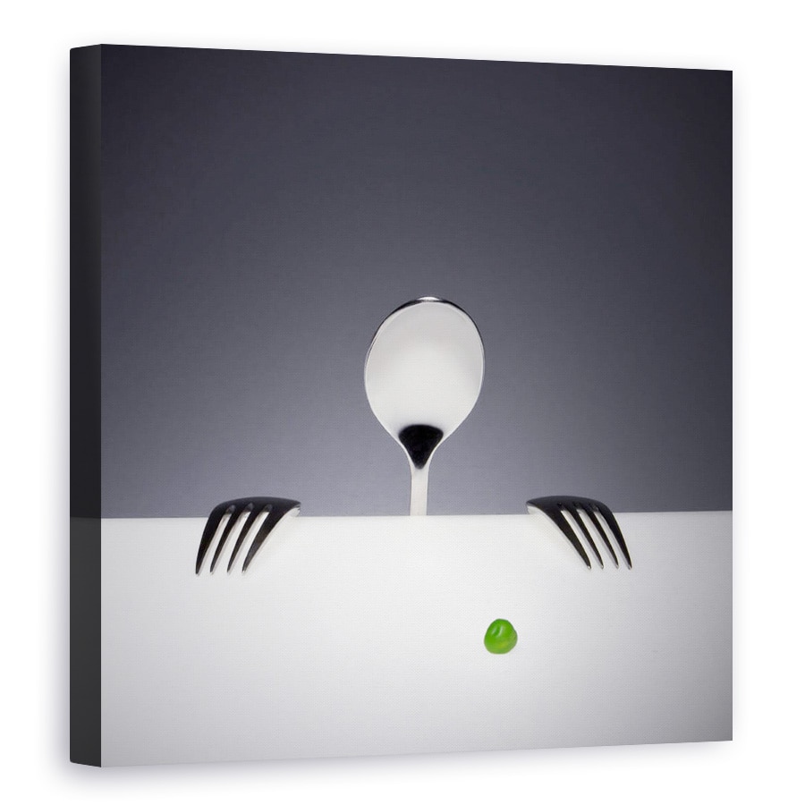 Tablou canvas - Vrei Sa, Mazare, Lingura, Furculita, Legume, Punct, 60 x 60 cm
