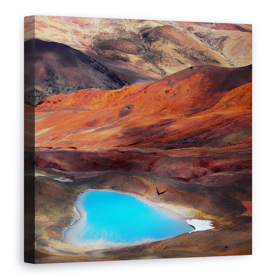 Tablou canvas - O Inima Albastra, Munti, Mare, Platou, Rosu, 80 x 80 cm