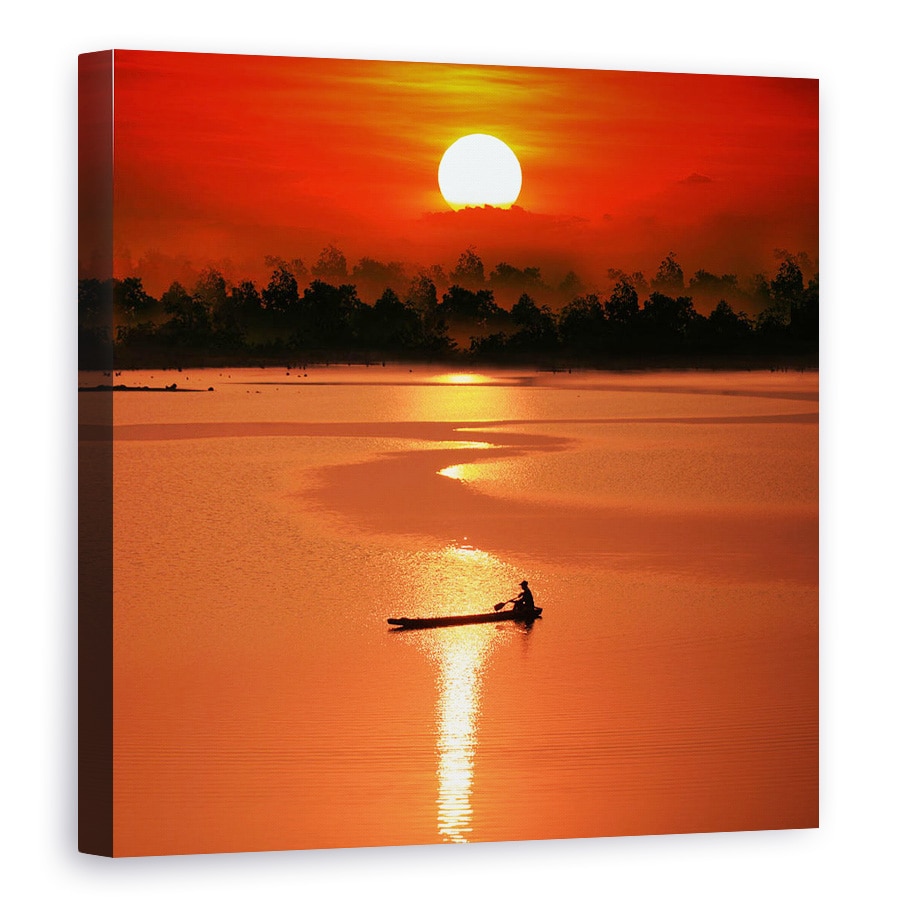 Tablou canvas - Rowling Singur, Soare, Apus De Soare, Barca, Canoe, Plaja, 40 x 40 cm