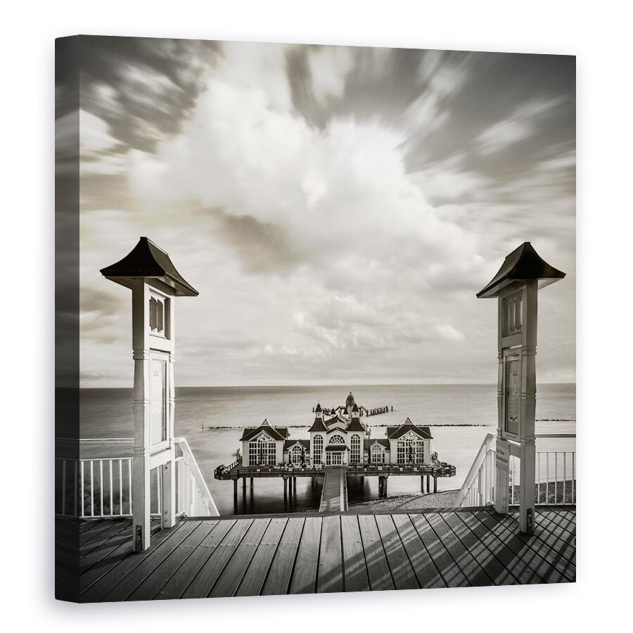 Tablou canvas - Buna Dimineata, Sellin, Plaja, Coasta, Coasta, Alb-Negru, Arhitectura, 80 x 80 cm