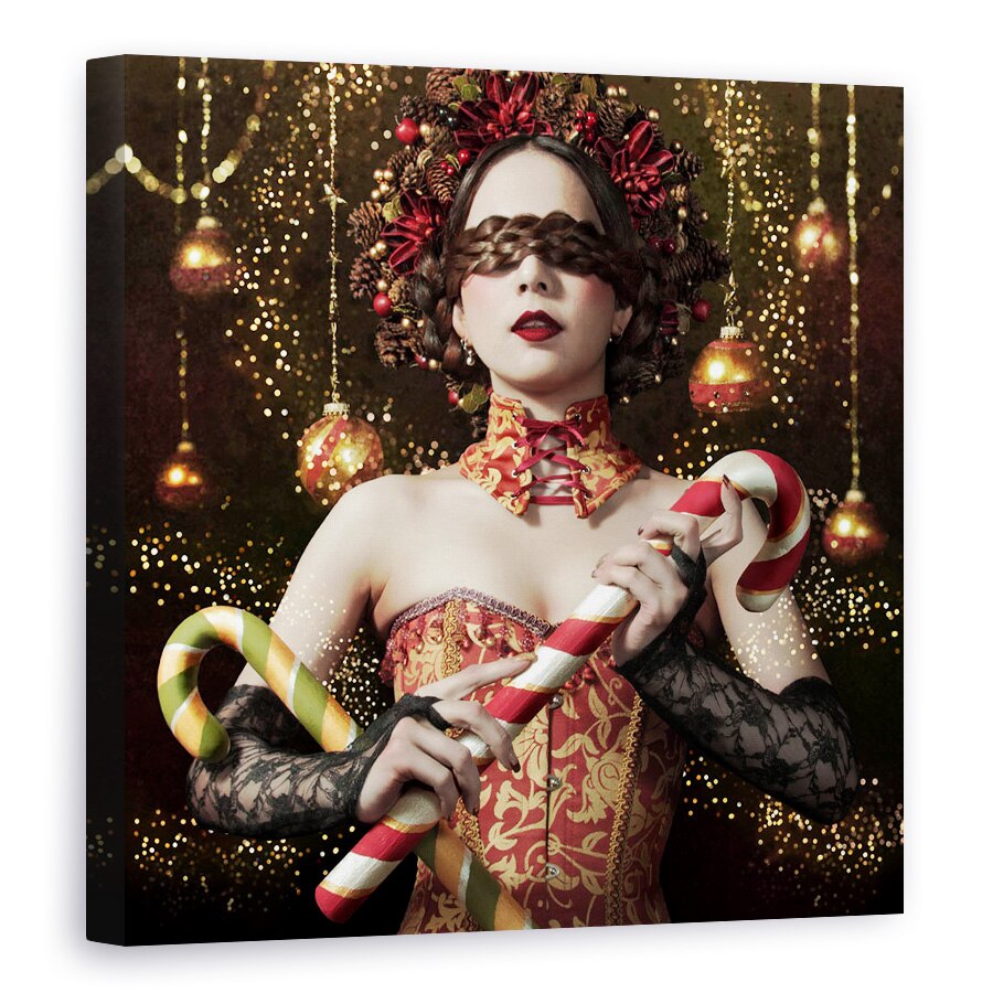 Tablou canvas - Stapana Noptii Stralucitoare, Portret, Coroana De Flori, Corset, Noapte, Fata, 80 x 80 cm