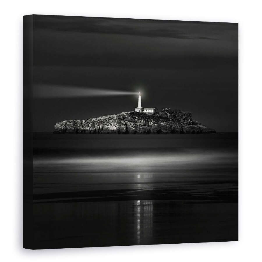 Tablou canvas - Lumina Care Ne Ghideaza, Alb-Negru, Mare, Arhitectura, Far, 70 x 70 cm