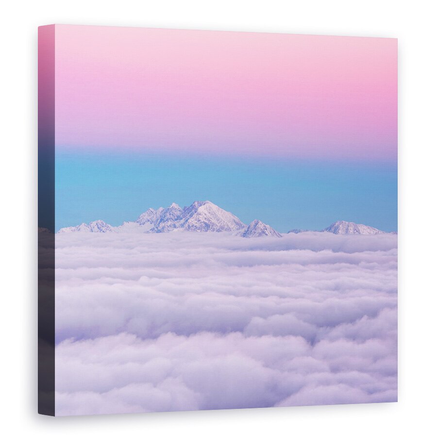 Tablou canvas - Cer Roz, Apus De Soare, Munte, Ceata, 40 x 40 cm