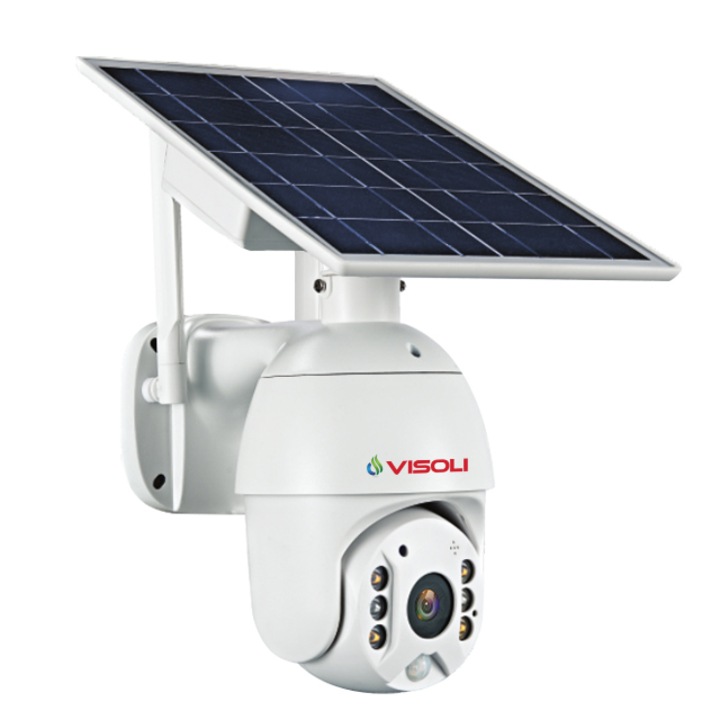 Camera de supraveghere Sim 4G Visoli® VS-S10-4G-PRO, Rezolutie 4MP , de exterior, 4K, Panou solar, Rotire din aplicatie, rezistenta la apa, comunicare bidirectionala, senzor miscare, activare lumina, Alb