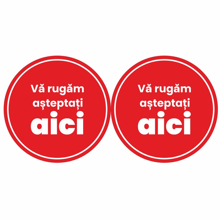 Set 2 stickere pentru podea Asteapta aici, Alb-Rosu, 30 x 30cm