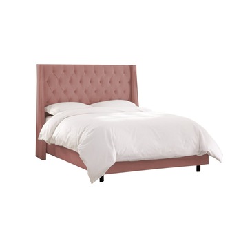 Pat tapitat Minty Roz pal, MobAmbient, cu tablie Chesterfield din catifea, somiera metalica rabatabila, lada de depozitare, pentru saltea 160 x 200 cm Pat tapitat Minty Roz pal, MobAmbient, cu tablie Chesterfield din catifea, somiera metalica rabatabila, lada de depozitare, pentru saltea 160 x 200 cm