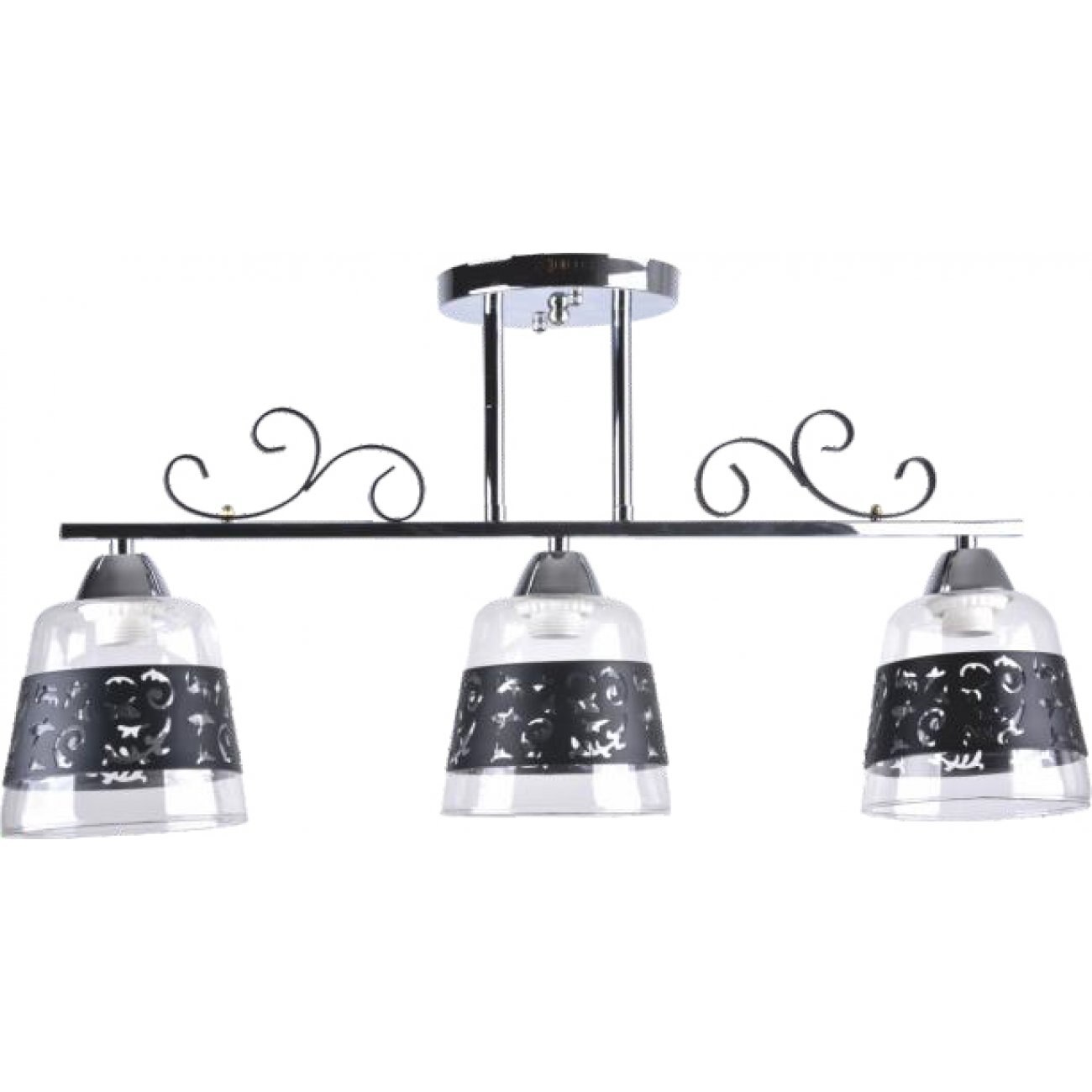 Lustra Velvet cu 3 abajururi, 3xE27, Negru/Alb transparent